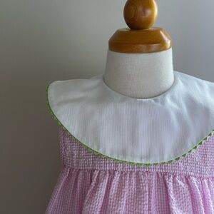 Pink and White Seersucker Dress with Green Trim